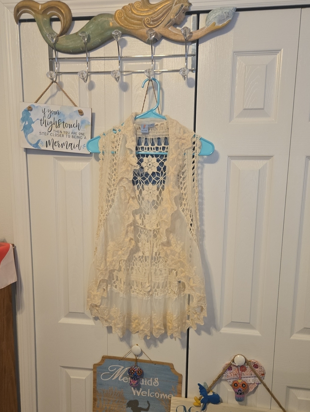 Cream Crochet Lace Women's Vest - Lightweight Boho Layering